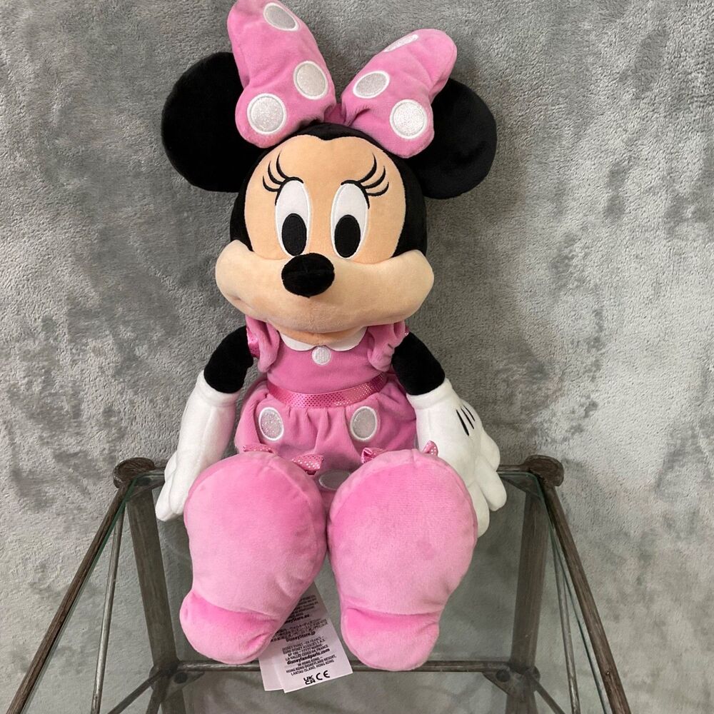 Minnie Mouse Disney Plush Pink polka dot Dress Stuffed Animal Toy Doll 18”